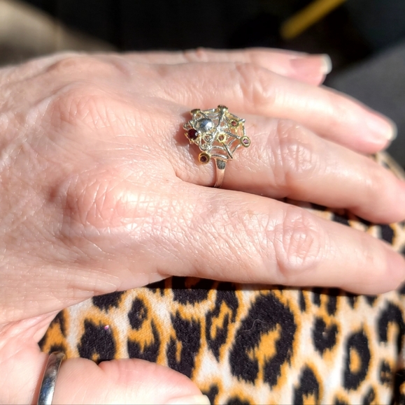 Red Tourmaline & Garnet sleek sterling spider 🕷 on 🕸 web ring sz 8 - Picture 10 of 14